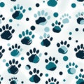 seamless pattern with blue black footsteps paw prints of wild animal on white background Royalty Free Stock Photo