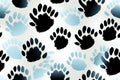 seamless pattern with blue black footsteps paw prints of wild animal on white background Royalty Free Stock Photo