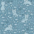 Seamless Pattern Blue Cats Wallpaper Background