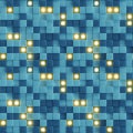 Seamless pattern of blue concrete and yellow illuminating cubes 3D render