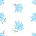 Seamless pattern of blue delicate watercolor flowers