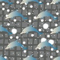 Seamless Pattern with blue dolphins