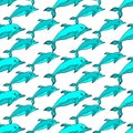 Seamless pattern with blue dolphins. Vector illustration