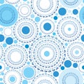 Seamless pattern with blue dots and circles on white background. Vector Royalty Free Stock Photo