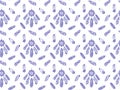 Seamless pattern of blue dreamcatchers and bird feathers drawn by hand in the zentangle style on a white background. Traditional t