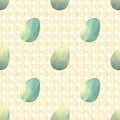Seamless pattern with blue eggs and white pearly circles on white background