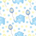 Seamless pattern with blue elephant vector and balloons Royalty Free Stock Photo