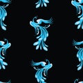 Seamless pattern of the blue fairytale birds