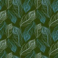 Seamless pattern with blue feathers