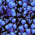 Seamless pattern of blue flowers