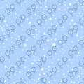 Seamless pattern of blue flowers and white dots.