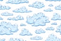 Seamless pattern with blue fluffy clouds. Hand drawn endless background with curly cumulus for wrapping or textile