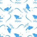 Seamless pattern with blue funny dolphin. Vector background. Baby fabric textile. Summer backdrop. For wrapping, package product,