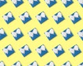 repeat pattern of blue gift box with white ribbon bow on pastel yellow background