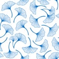 Seamless pattern with blue ginkgo leaves