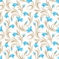 Seamless pattern with blue gladiolus flowers. Vector illustration.