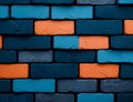 seamless pattern of blue, gray, and orange bricks creates modern and vibrant wall design. contrasting colors add depth and visual Royalty Free Stock Photo