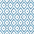 Seamless pattern blue ikat watercolor on white background