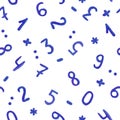 Seamless pattern with blue ink hand written numbers Royalty Free Stock Photo