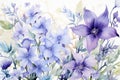 Seamless pattern with blue iris flowers, watercolor illustration Generative AI Royalty Free Stock Photo