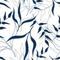 Seamless Pattern with Blue Leafy Entangled Branches in Vector