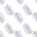 Seamless pattern of blue leafy white background. Textile decoration.