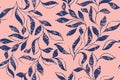 Seamless pattern with pink autumn leaves. Vector nature background pattern Royalty Free Stock Photo
