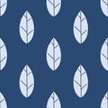 Seamless pattern from blue leaves. Strict flat design. Geometric background. Printing on fabric, wrapping paper. Vector Royalty Free Stock Photo