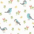Spring pattern of blue little birds