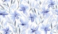 Seamless pattern with blue magnolia flowers. Watercolor illustration Royalty Free Stock Photo