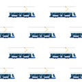 Seamless pattern of blue modern tram.