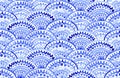 watercolor seamless pattern. blue oriental ornament, fish scales. Moroccan tiles. authentic hand drawing