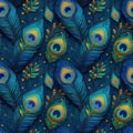 seamless pattern with blue peacock feathers. Decorative ornament Royalty Free Stock Photo