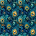 seamless pattern with blue peacock feathers. Decorative ornament Royalty Free Stock Photo