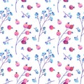 Seamless pattern with blue and pink stylized berries. Wallpaper, wrapping paper design, textile