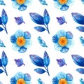 Seamless pattern with blue plants.