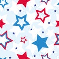 Seamless pattern with blue, red and white stars. Symbols of the U.S. flag. Independence Day, a holiday of freedom Royalty Free Stock Photo