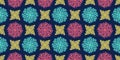 Seamless pattern with blue red yellow reef corals. Geometric coralline texture on dark blue background