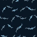 Seamless pattern Blue shark on black background. Texture of marine fish for any purpose Royalty Free Stock Photo