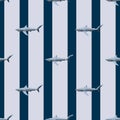 Seamless pattern Blue shark on striped gray black background. Texture of marine fish for any purpose Royalty Free Stock Photo