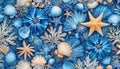 seamless pattern with blue shells starfish coral underwater ocean marine elements for nautical summer design Royalty Free Stock Photo
