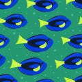 Seamless pattern with blue surgeon fishes