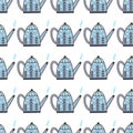 Seamless pattern with blue teapot. Vector print