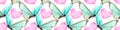 Seamless pattern of blue watercolor abstract translucent butterflies and pink hearts. Hand drawn delicate background and texture Royalty Free Stock Photo