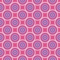 Seamless pattern with blue and white circles on pink background.