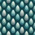 Seamless pattern with blue and white Easter eggs. Eggs feature floral and abstract line art designs. Perfect for spring crafts Royalty Free Stock Photo