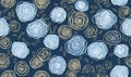 Seamless pattern with blue and white roses. Vector illustration