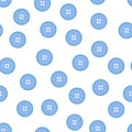 Seamless pattern with blue and white round clothing buttons isolated on white background. Buttons flat design. Vector