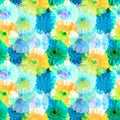 Seamless pattern of blue and yellow gerbera flowers, vivid summer daisy floral ornament, abstract gerber flower texture, wallpaper Royalty Free Stock Photo