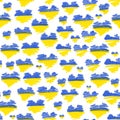 Seamless pattern with blue and yellow hearts, flag of Ukraine. Isolated elements on a white background, for patriotic publications